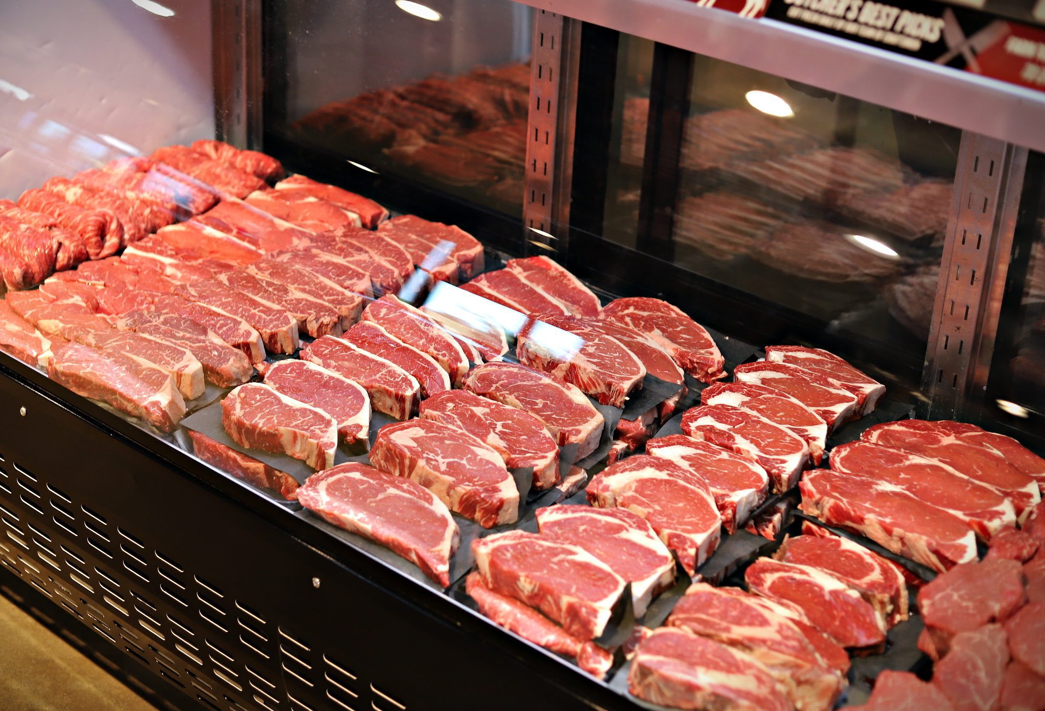 Fresh cuts of beef displayed at Light Hill Meats